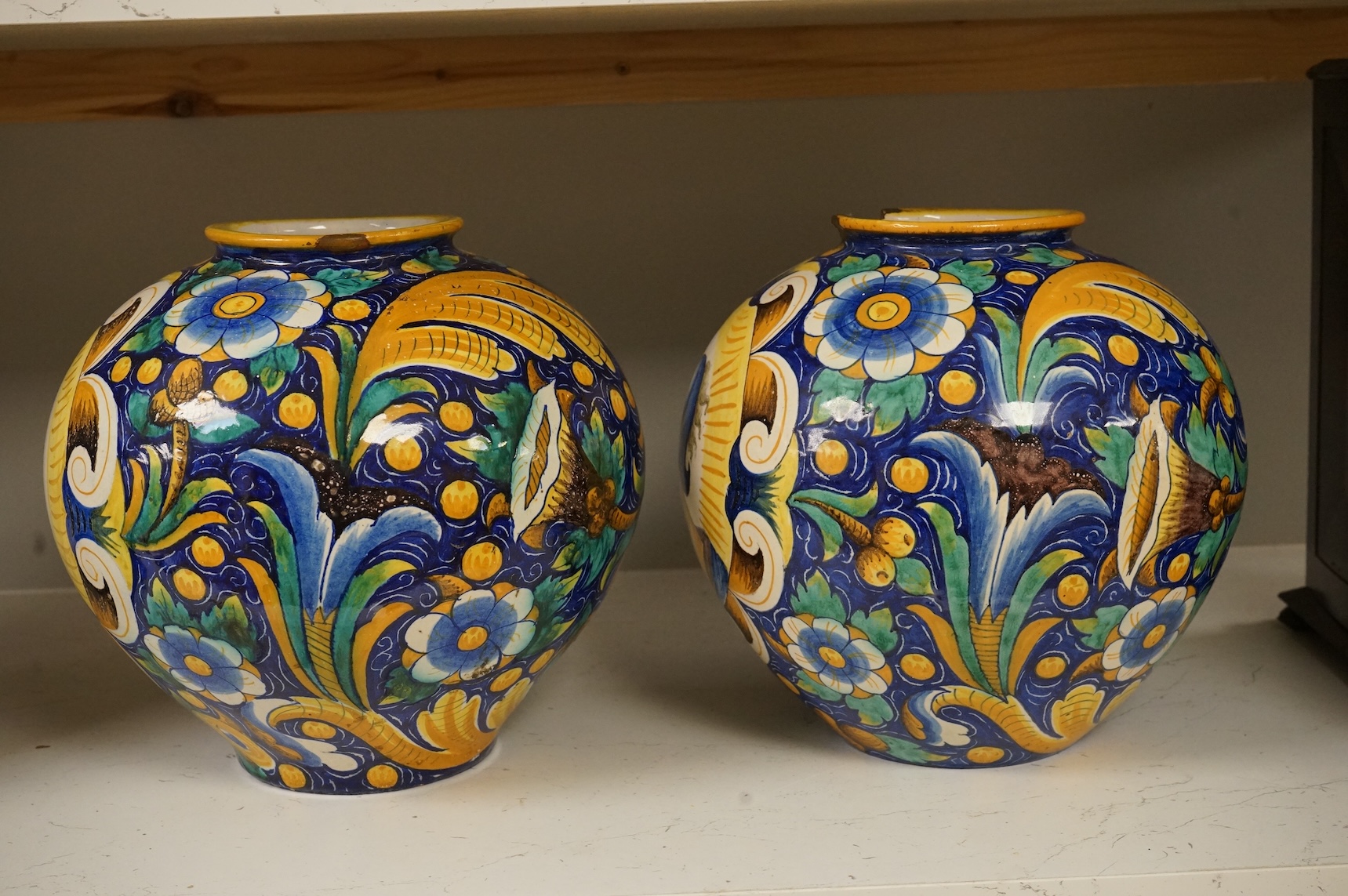 Ulisse Cantagalli (Italian, 1839-1901): A pair of large Italian maiolica globular jars